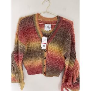 SAM EDELMAN Ellown Ombré Bohemian Fringe Cardigan Size XS NWT